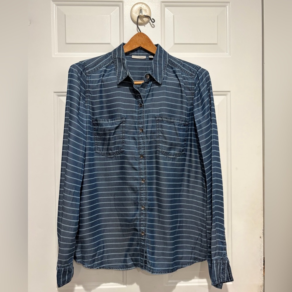 Halogen Navy and White Striped, Button Down Shirt, Medium
